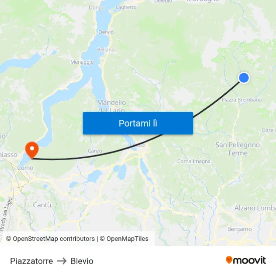 Piazzatorre to Blevio map