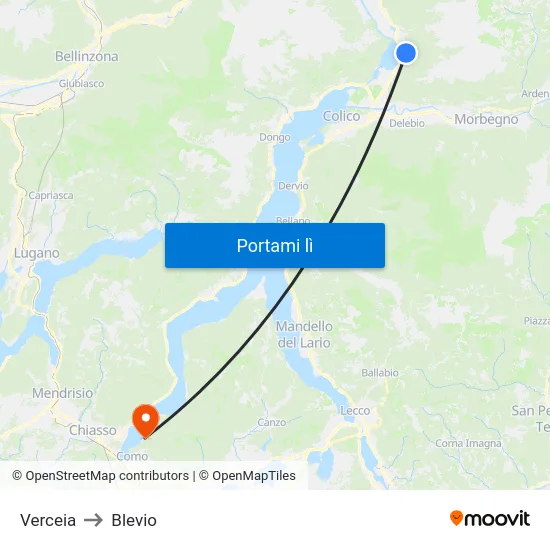 Verceia to Blevio map