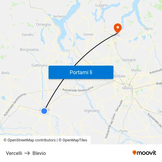 Vercelli to Blevio map