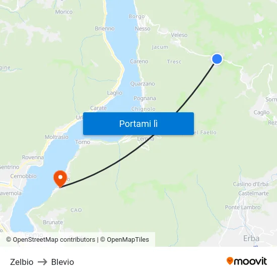 Zelbio to Blevio map