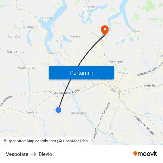 Vespolate to Blevio map