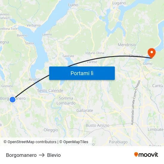 Borgomanero to Blevio map