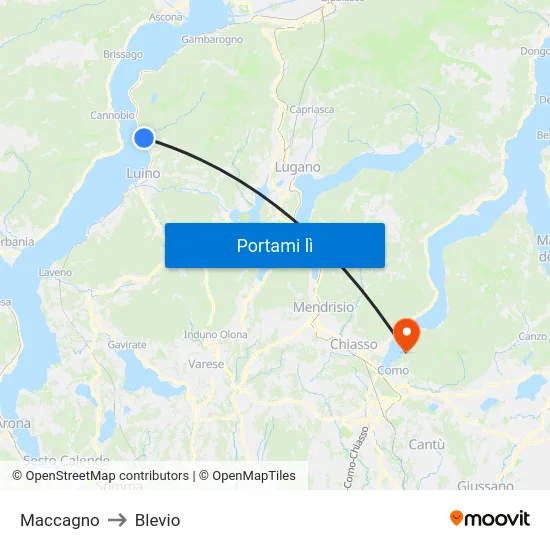 Maccagno to Blevio map
