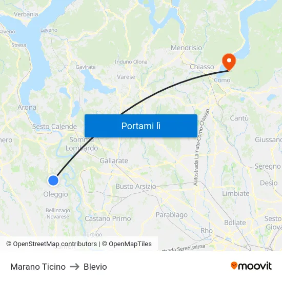 Marano Ticino to Blevio map