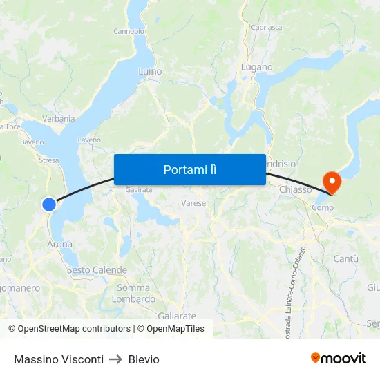 Massino Visconti to Blevio map