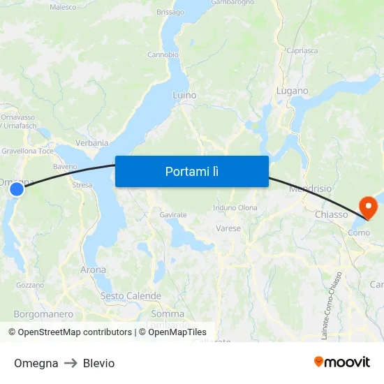 Omegna to Blevio map