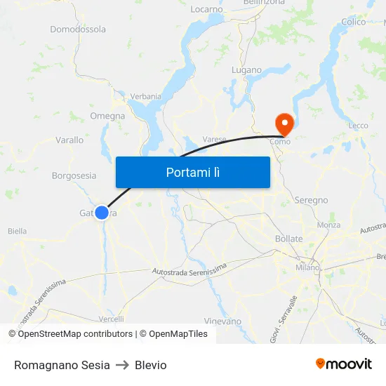 Romagnano Sesia to Blevio map