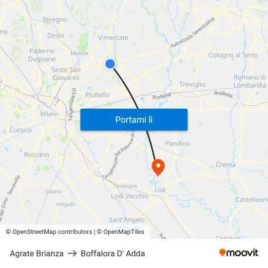 Agrate Brianza to Boffalora D' Adda map