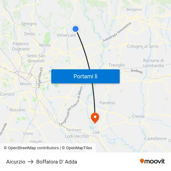 Aicurzio to Boffalora D' Adda map