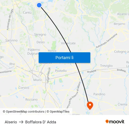 Alserio to Boffalora D' Adda map