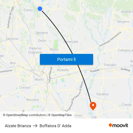 Alzate Brianza to Boffalora D' Adda map