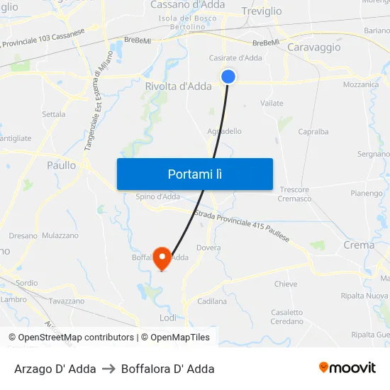 Arzago D' Adda to Boffalora D' Adda map