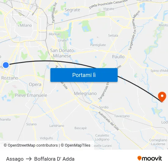 Assago to Boffalora D' Adda map