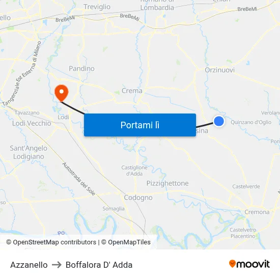 Azzanello to Boffalora D' Adda map