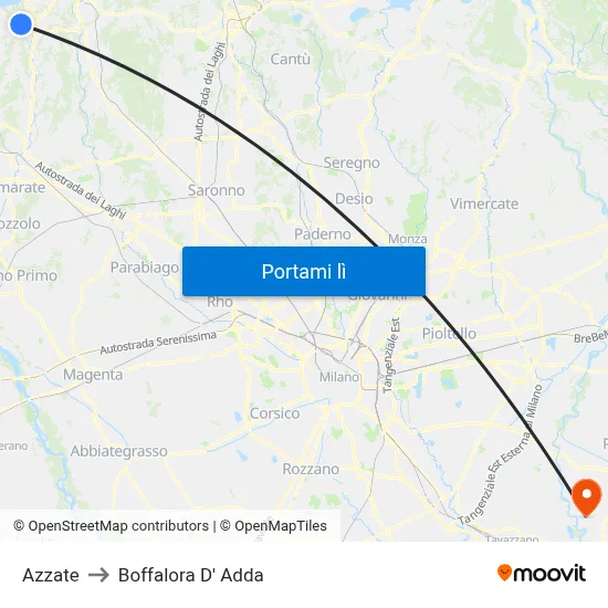 Azzate to Boffalora D' Adda map