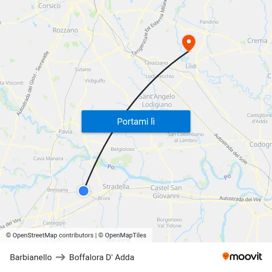Barbianello to Boffalora D' Adda map