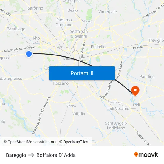Bareggio to Boffalora D' Adda map