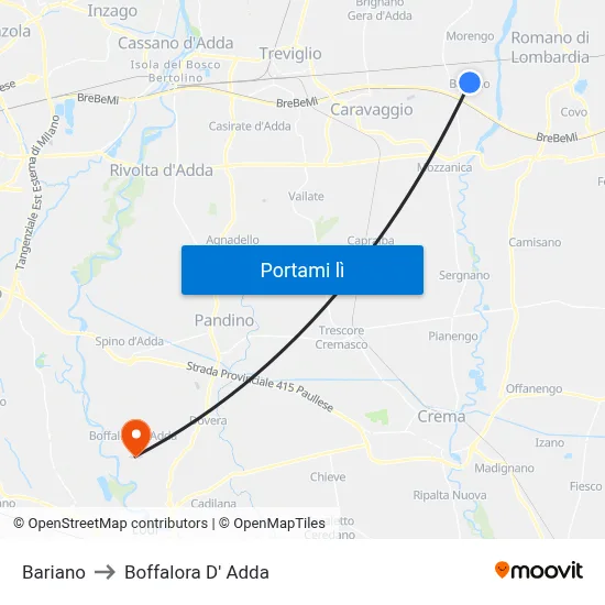 Bariano to Boffalora D' Adda map