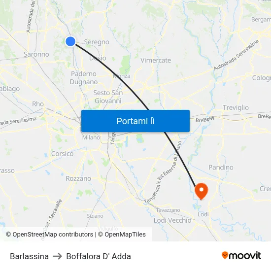 Barlassina to Boffalora D' Adda map