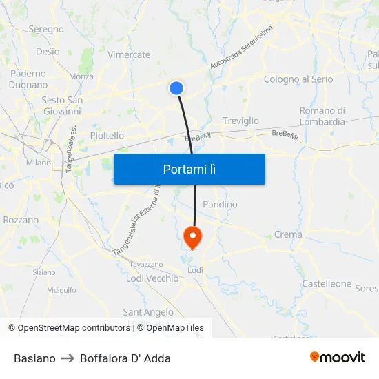 Basiano to Boffalora D' Adda map