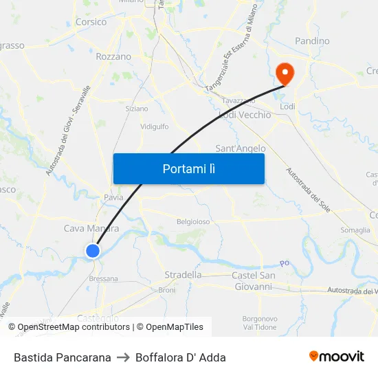 Bastida Pancarana to Boffalora D' Adda map