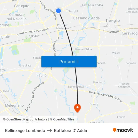 Bellinzago Lombardo to Boffalora D' Adda map
