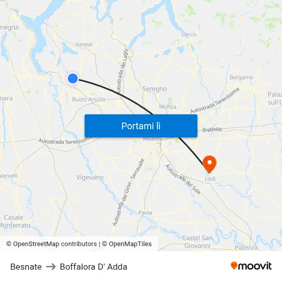 Besnate to Boffalora D' Adda map