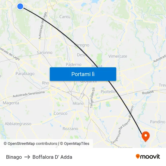 Binago to Boffalora D' Adda map