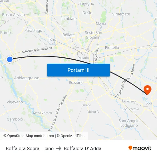 Boffalora Sopra Ticino to Boffalora D' Adda map