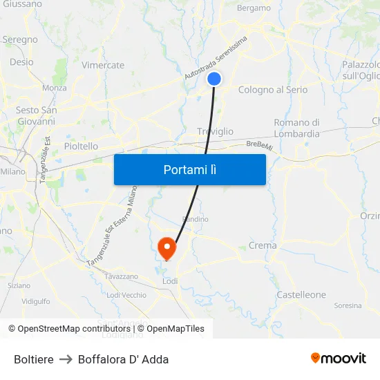 Boltiere to Boffalora D' Adda map