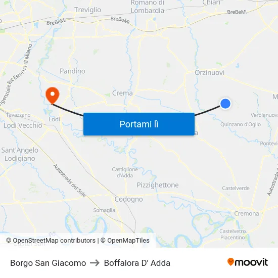Borgo San Giacomo to Boffalora D' Adda map