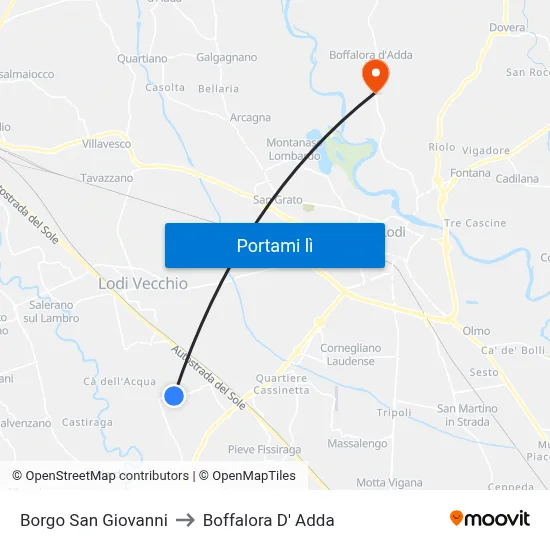 Borgo San Giovanni to Boffalora D' Adda map