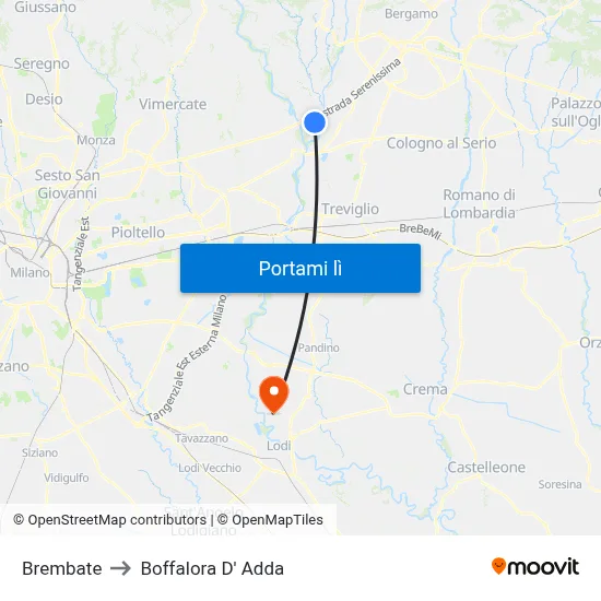 Brembate to Boffalora D' Adda map