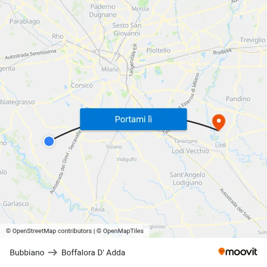 Bubbiano to Boffalora D' Adda map