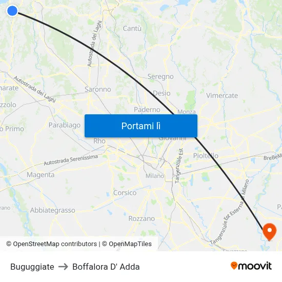 Buguggiate to Boffalora D' Adda map