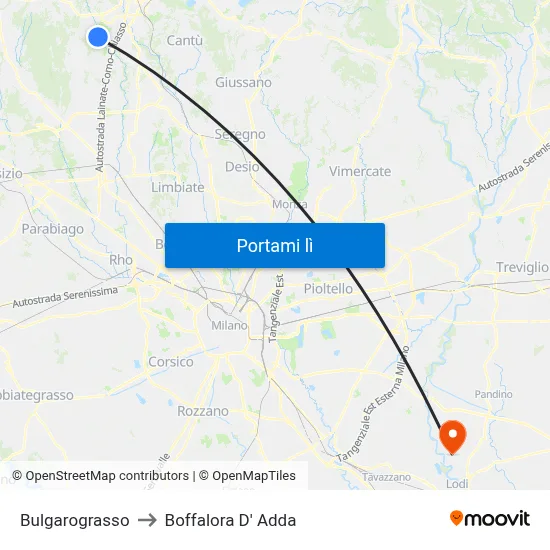 Bulgarograsso to Boffalora D' Adda map