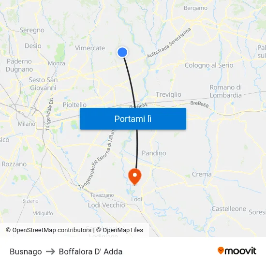 Busnago to Boffalora D' Adda map