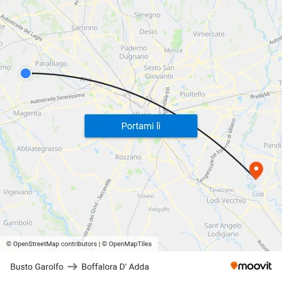 Busto Garolfo to Boffalora D' Adda map