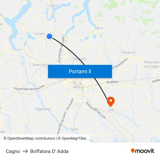 Cagno to Boffalora D' Adda map
