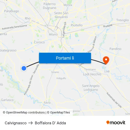 Calvignasco to Boffalora D' Adda map