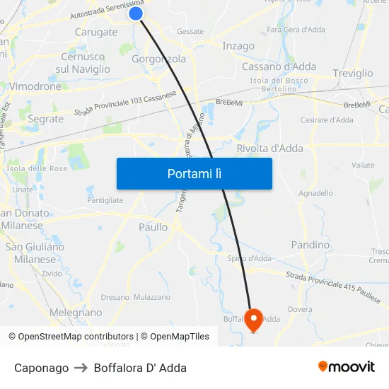 Caponago to Boffalora D' Adda map