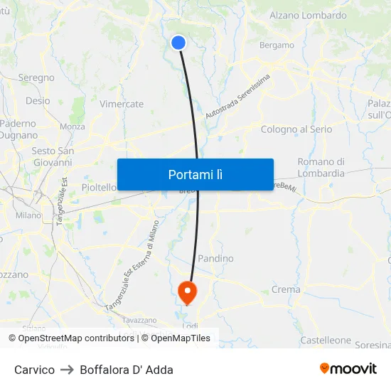 Carvico to Boffalora D' Adda map