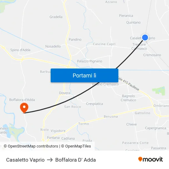 Casaletto Vaprio to Boffalora D' Adda map