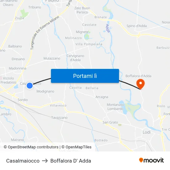 Casalmaiocco to Boffalora D' Adda map