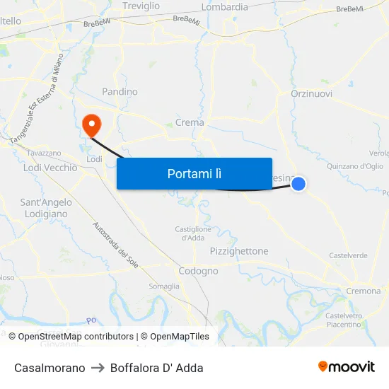 Casalmorano to Boffalora D' Adda map