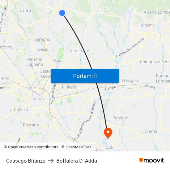 Cassago Brianza to Boffalora D' Adda map