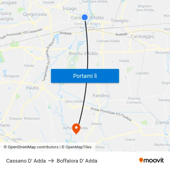 Cassano D' Adda to Boffalora D' Adda map