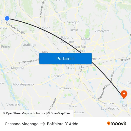 Cassano Magnago to Boffalora D' Adda map