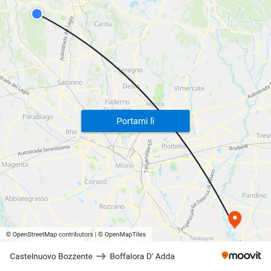 Castelnuovo Bozzente to Boffalora D' Adda map