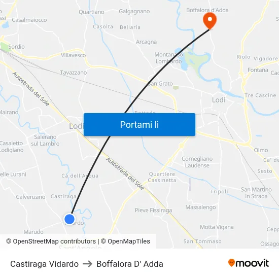 Castiraga Vidardo to Boffalora D' Adda map